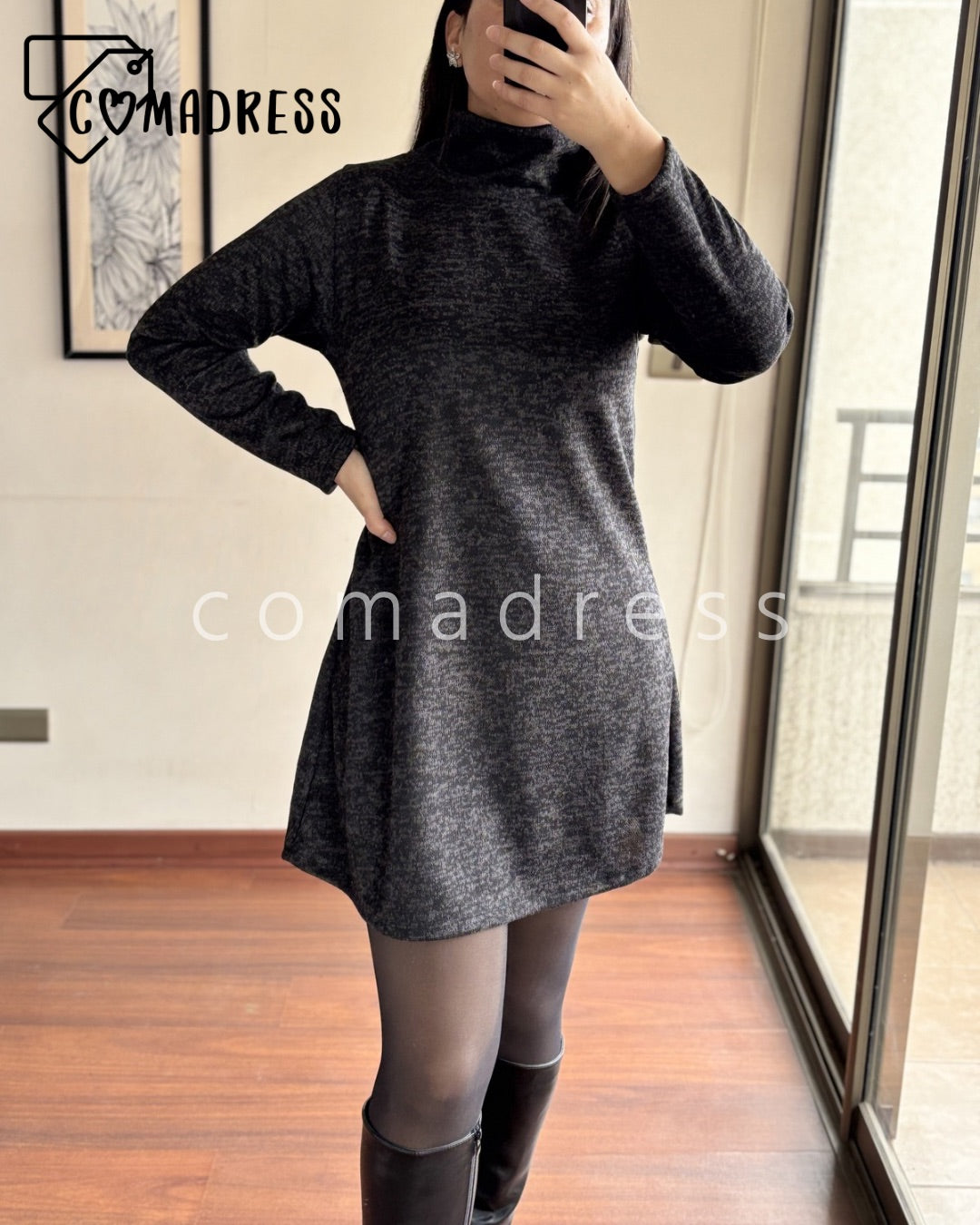 Vestido Lanilla Negro Jaspeado