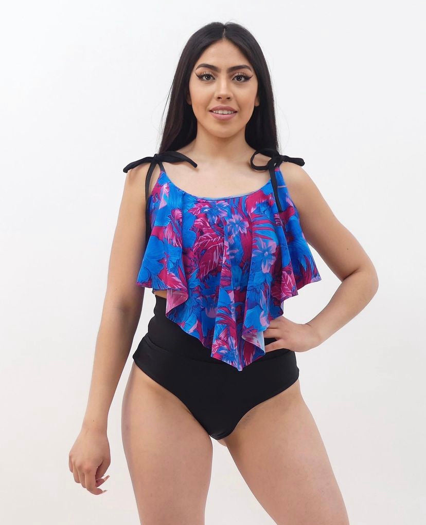 Top Bikini Largo amarras Tropical Azul