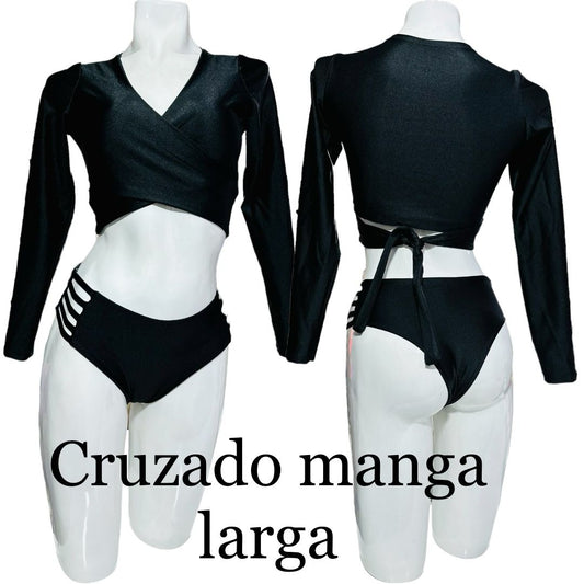 Peto cruzado manga larga Negro