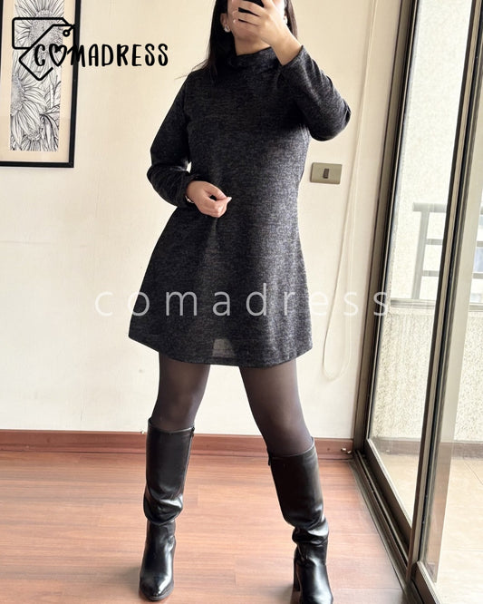 Vestido Lanilla Negro Jaspeado