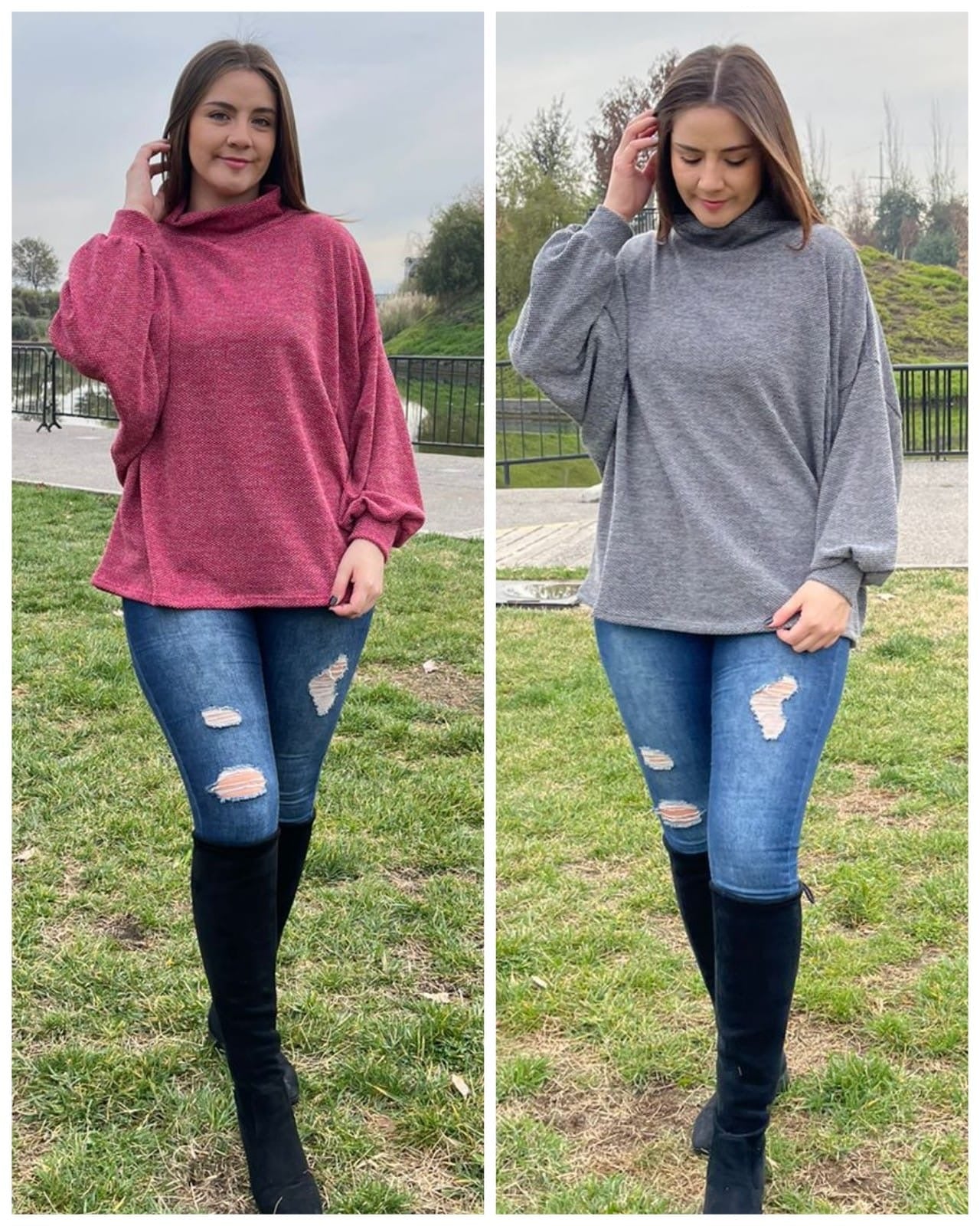 Polera Manga Globo Lanilla